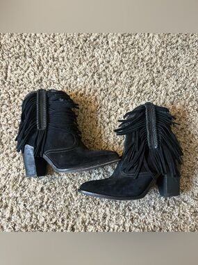 Lucchese Sofia Fringe Western Cowgirl Ankle Boots in Black Size Women’s 8